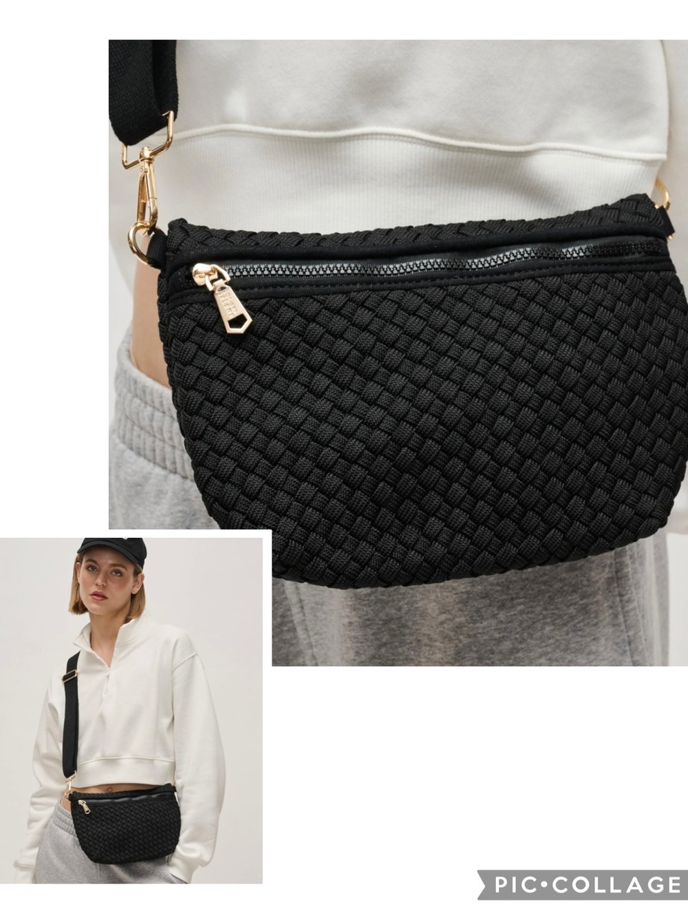 Sol and Selene Ethereal Woven Neoprene Black Crossbody Bag Shoulder Purse EUC